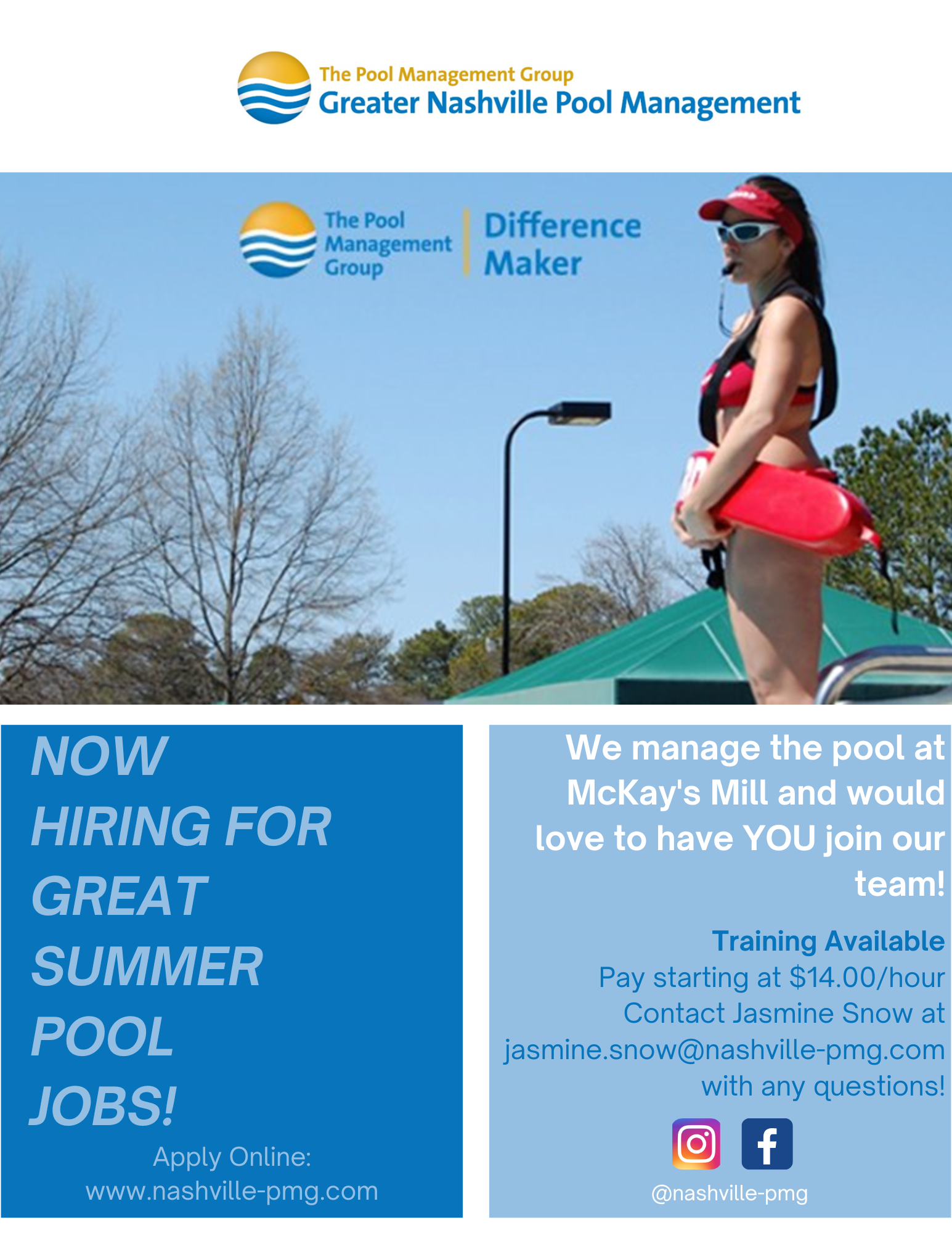 Greater Nashville Pool now hiring for summer pool jobs.